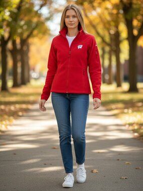 Women's Columbia Crimson Wisconsin Badgers Fleece Jacket Size L